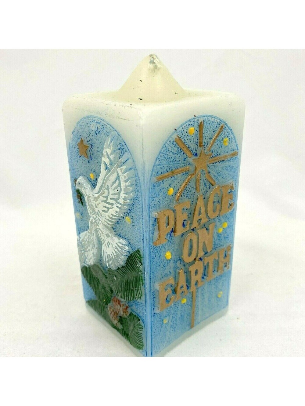 Vintage Peace On Earth Dove Christmas Message Candle Bayberry Scented Jasco